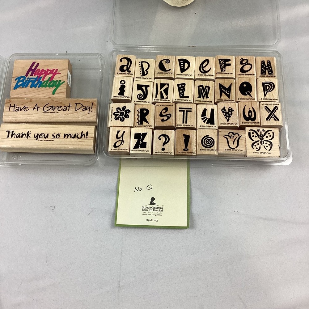Stampin Up Outrageous Alphabet Rubber Stamps Wood Mount Vintage 1999 Missing Q